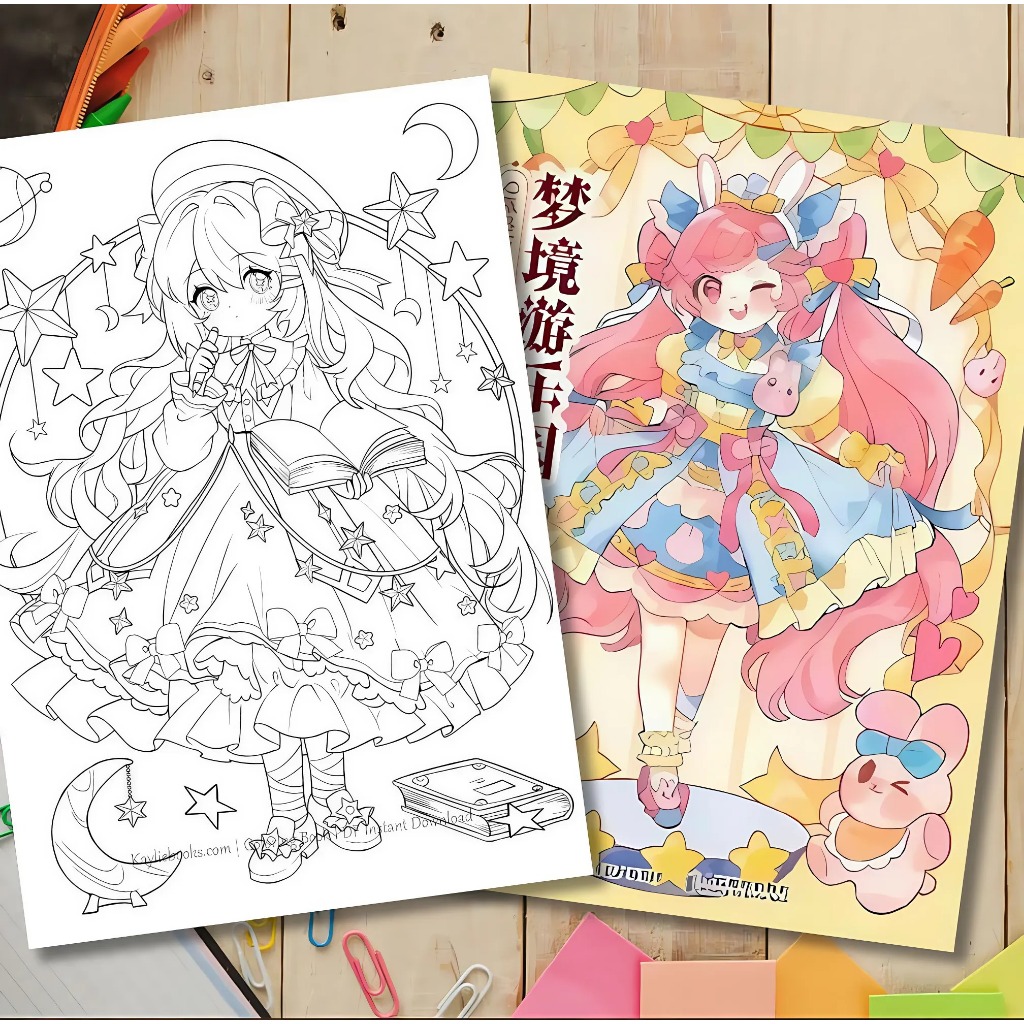 หน้าระบายสี ชิบี หวานพร้อมกระดาษหนาที่สวยงามเพื่อฝึกการวาดภาพและลดความเครียด