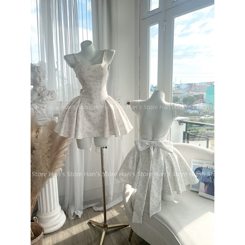 [HANS Store] ชุดดอกไม้เล็กๆเปิดหลังด้วยโบว์ขนาดใหญ่พร้อมการรวบรวมข้อมูล (รูปถ่ายจริง)
