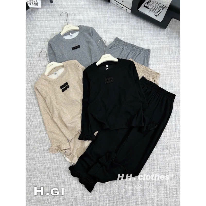 MiuMiu Ruffles Set พร้อมกางเกงขากว้าง Ruffled ขายส่งโกดัง Nguyn Bao Louc