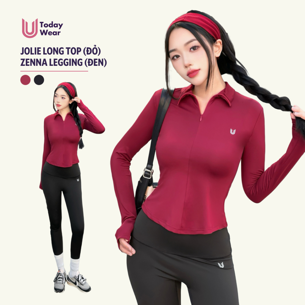 ชุดออกกําลังกายสีแดง Jolie Long Top ผสมเลกกิ้ง Zenna สีดํา วันนี้ U Wear