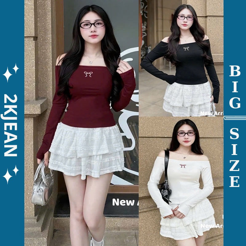 เสื้อยืดเปิดไหล่ผู้หญิง 2KJeans Bigsize 55kg-85kg เสื้อยืดผ้าฝ้าย borip ยืดสุด AT2024