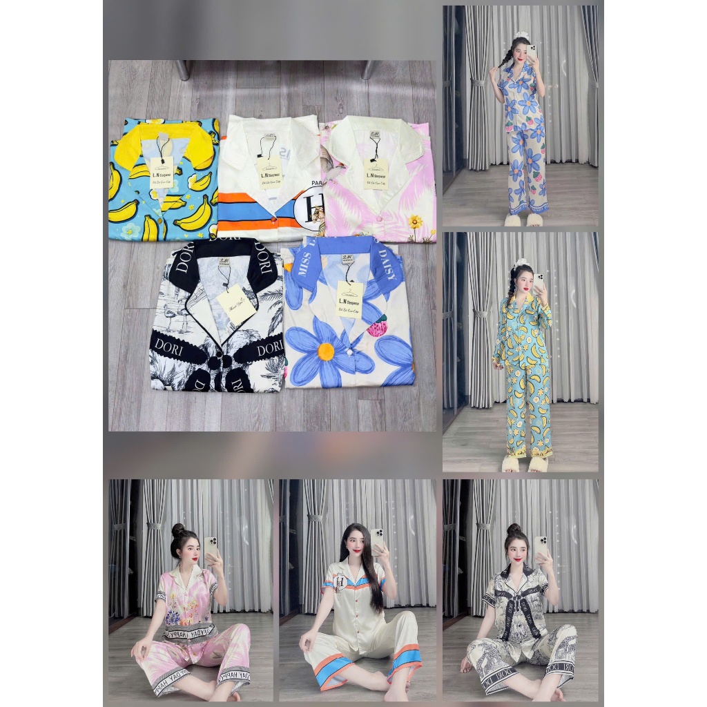 PYJAMA ผู้หญิง LATIN SMOOTH SILK COVERED BUTTONS DESIGNED LONG PANTS - ชุดอยู่บ้าน