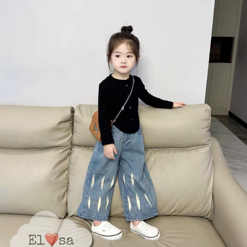 ชุดเสื้อแขนยาวสีดํา + กางเกงยีนส์สีตัดสําหรับเด็กผู้หญิงอายุ 1-8 ปี แอนนาคิดส์