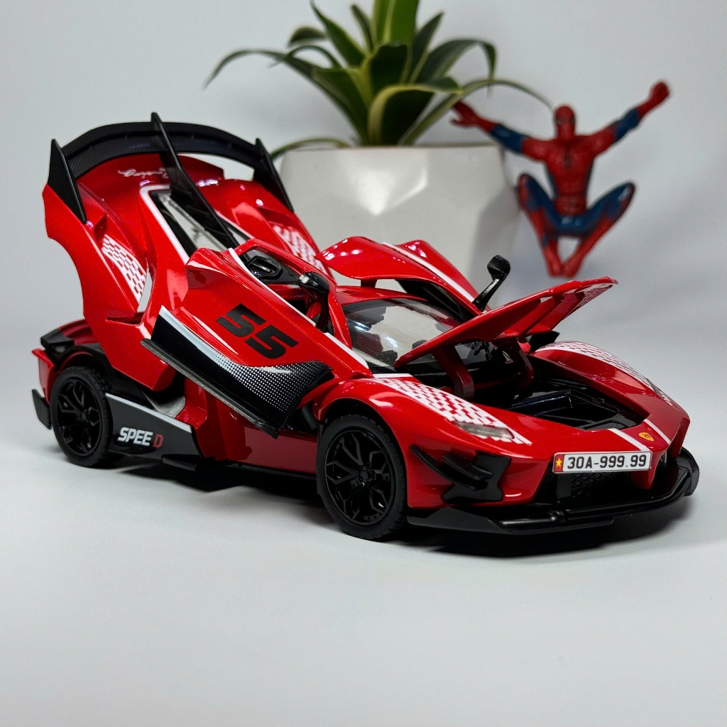 โมเดลรถซุปเปอร์คาร์ Ferrari FXX-K EVO สเกล 1:24 ทําจากโลหะมีไฟ เสียงเครื่องยนต์ แถมฟรี ป้ายทะเบียน V