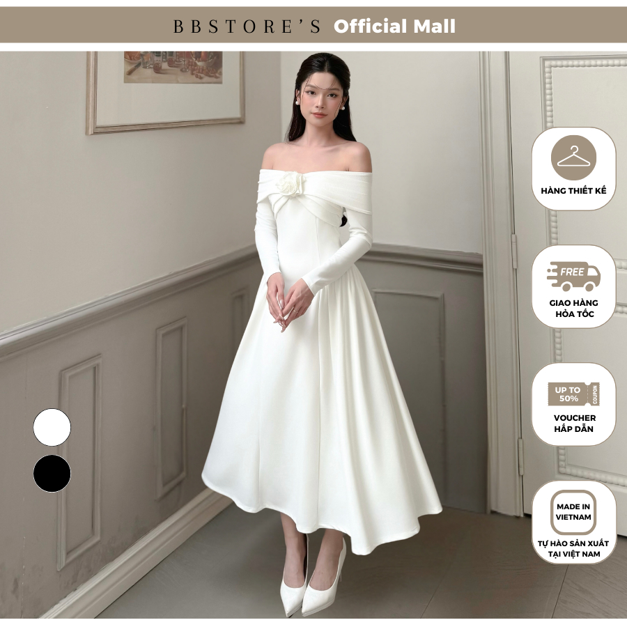 BBSTORES ชุดเดรสปาร์ตี้ยาวผ้าลายดอกไม้ที่ละเอียดอ่อนและหรูหรา - D4043B