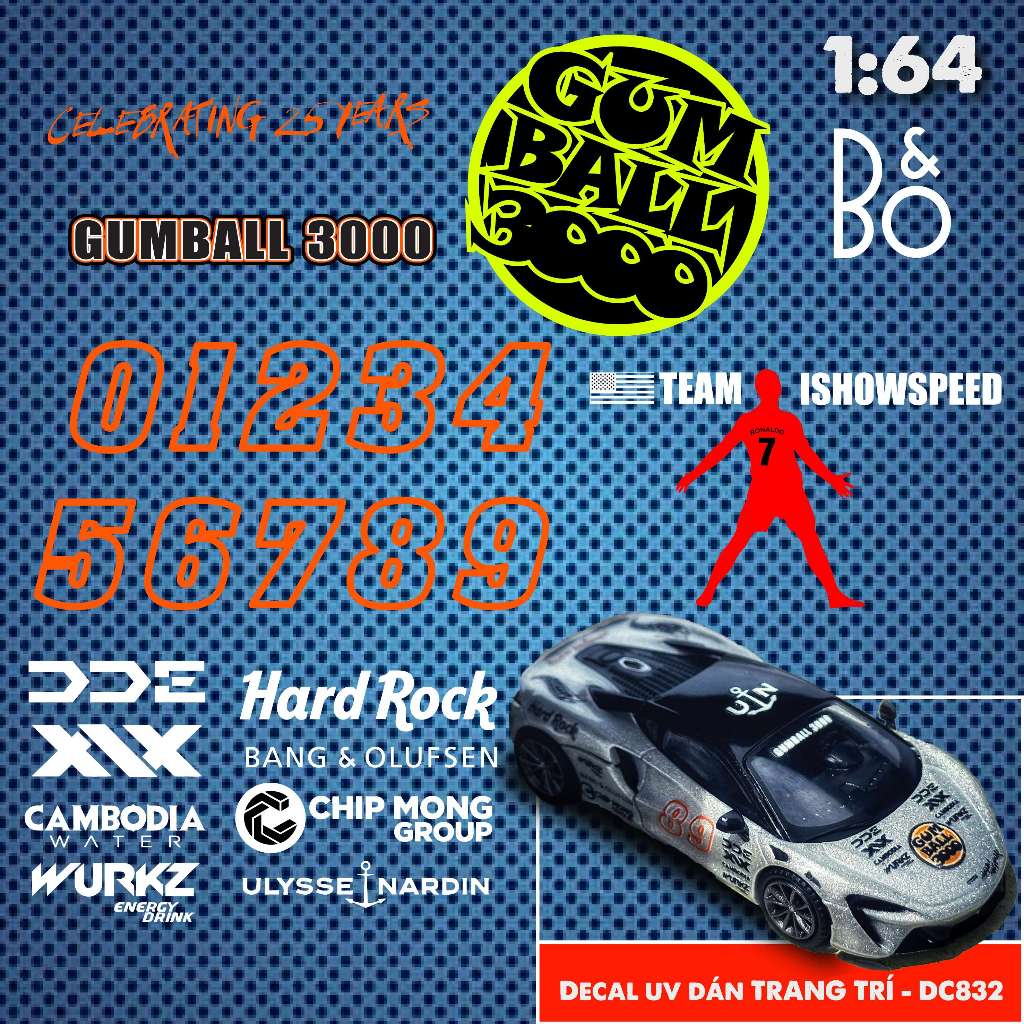 [ DC832 ] UV Decal 1:64 กิจกรรม Gumball 3000 สําหรับรถยนต์รุ่นพื้นหลังทุกสี Autono1