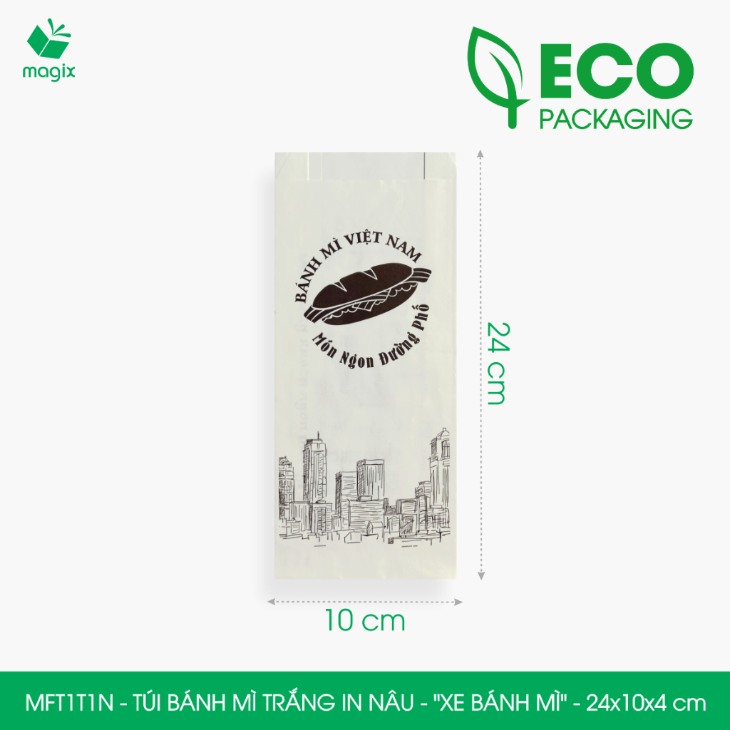 MFT1T1N - 24x10x4cm - Combo of 200 ถุงขนมปังสีขาว พิมพ์ลาย BREAD TRUCK motif - ถุงใส่ขนมปัง