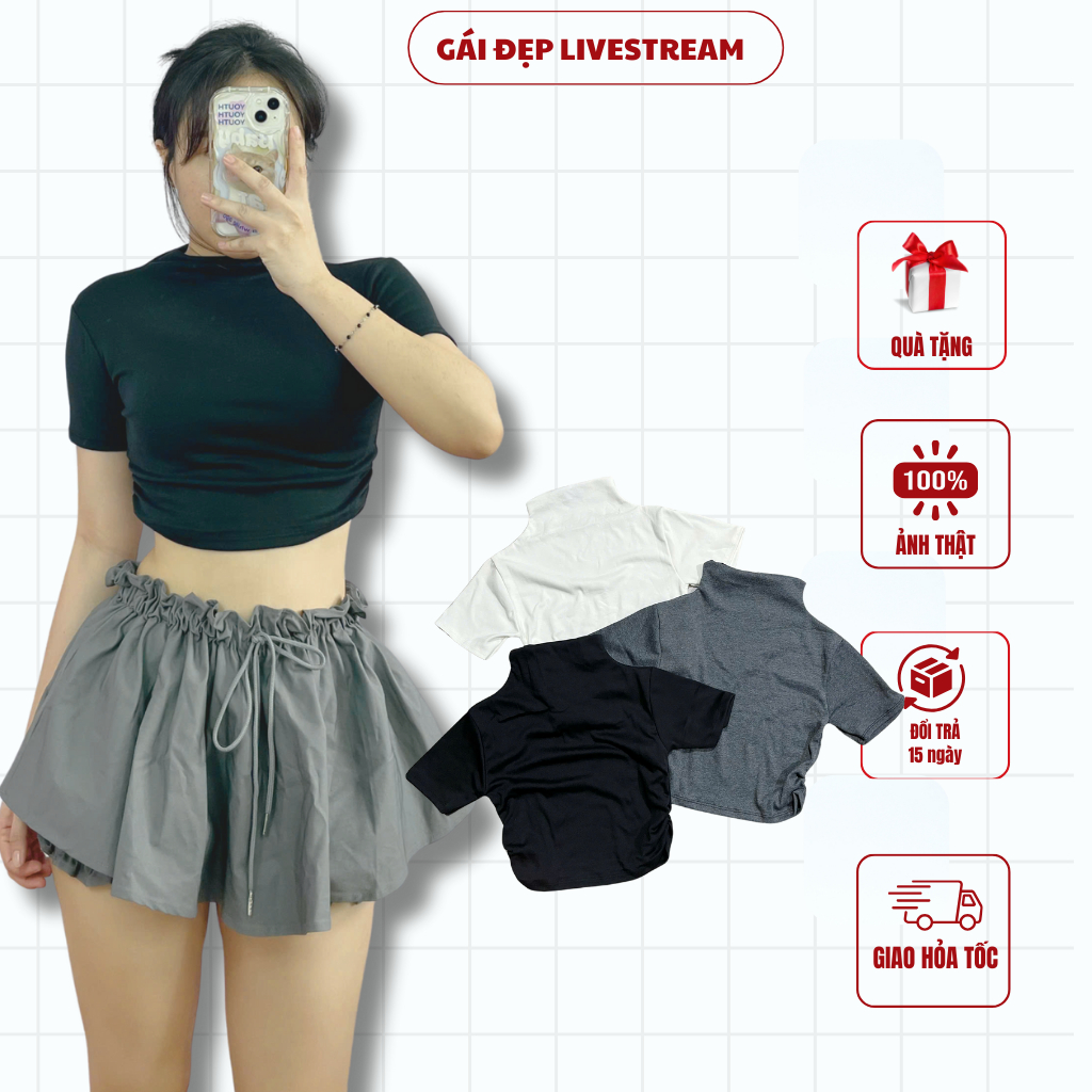 เสื้อครอปคอเต่าถ่ายจริงยางยืดบ่อสุกยืด 4 ทิศทาง แบบเข้ารูป Real Photo ACL0811