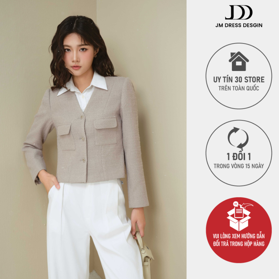 เสื้อแจ็คเก็ตผ้าทวีตคอวี มีกระเป๋า 2 ใบ 5T06.2401TW ออกแบบโดย JM Dress Design