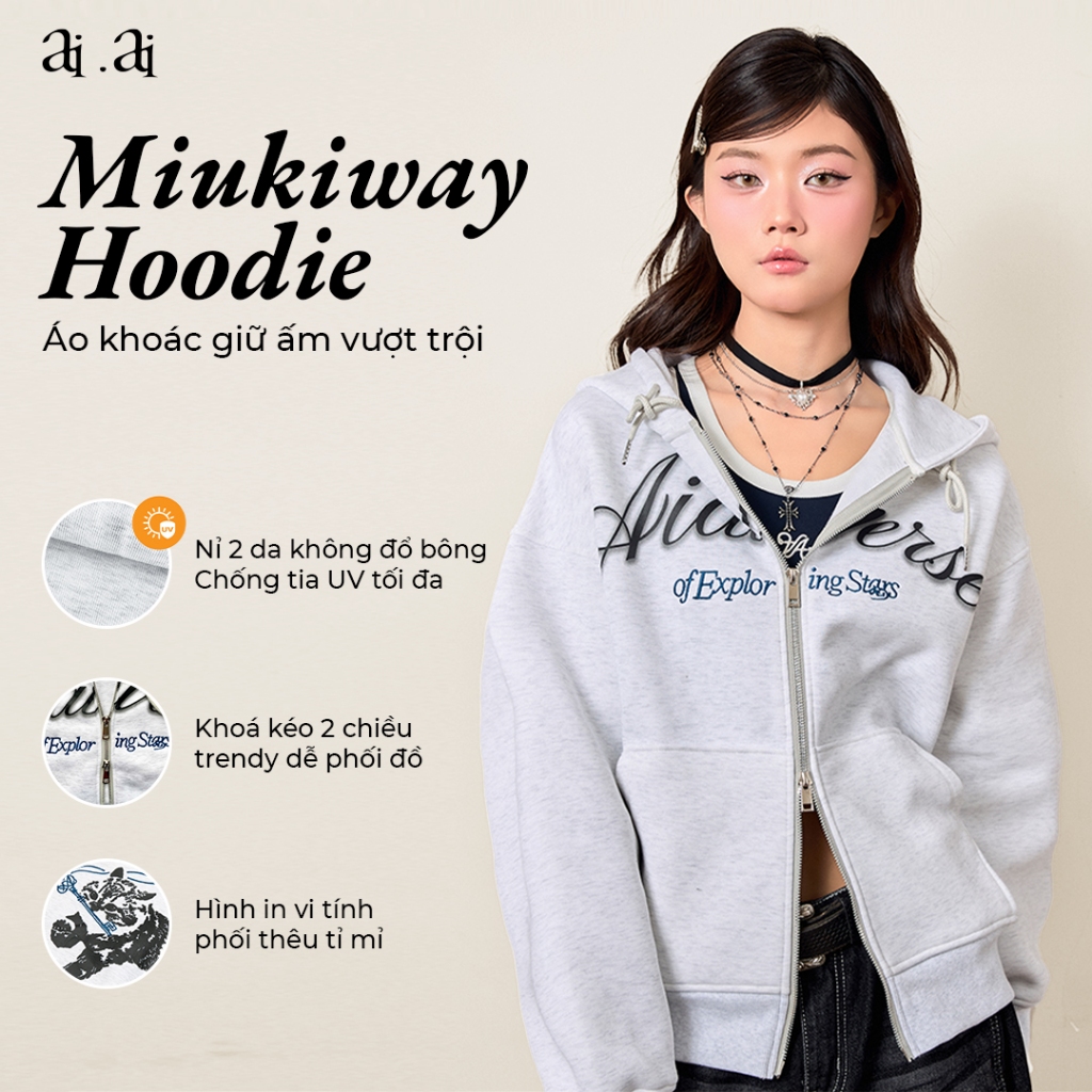 Miukiway" Boxy Hoodie AIAI OFFICIAL 2-skin felt boxy zip hoodie ปักโลโก้