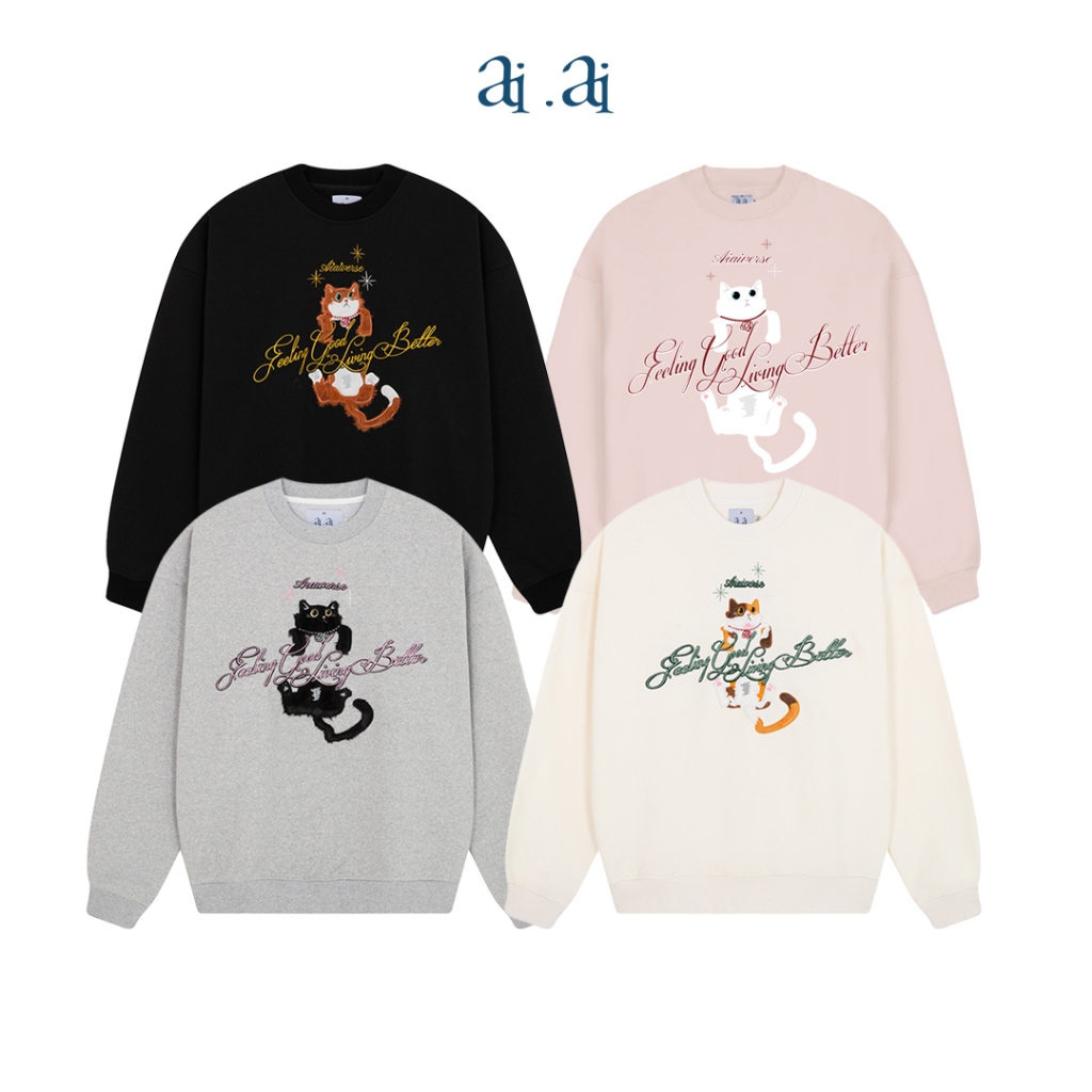 เสื้อกันหนาวทรงแมวตัวใหญ่ "แม้ว" เสื้อกันหนาว AIAI โลโก้แบรนด์ปักลายอย่างเป็นทางการ