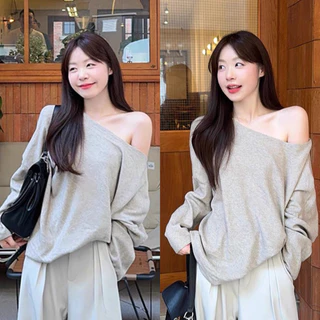 เสื้อปาดไหล่แขนยาวสุดเก๋ เสื้อปาดไหล่ขนกระต่ายสุดหรู ม664