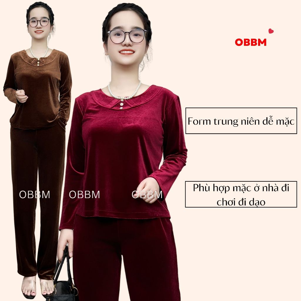 OBBM Mall เสื้อผ้าวัยกลางคนสําหรับคุณแม่ ชุดกํามะหยี่และผ้าสักหลาดของแท้ SULA หรูหรา