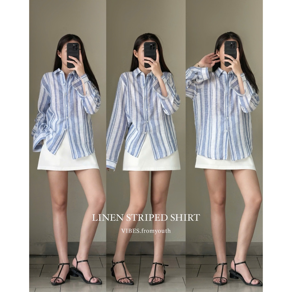 เสื้อเชิ้ตผ้าลินิน BLUE STRIPE_SM747