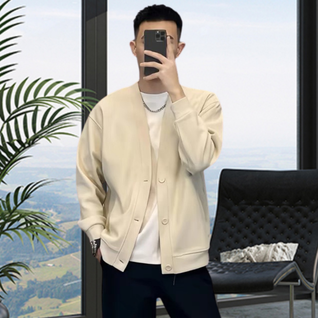 ใหม่รุ่น Basic คาร์ดิแกนมีกระเป๋า Unisex Form ธรรมดาผ้าฝ้ายหนาขนแกะมาตรฐานรูปแบบ - T1S L1