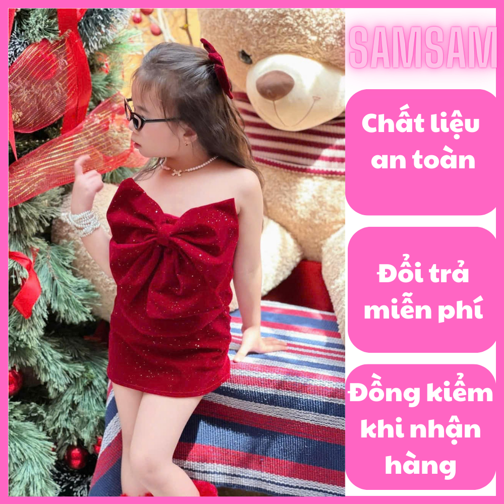 10-30กิโลกรัม ชุดเดรสผ้ากํามะหยี่สีแดงสําหรับเด็กผู้หญิง ชุด เสื้อท่อนบนโบว์กํามะหยี่ 2 ชิ้น และกระโปรงทรงสลิม Xkids