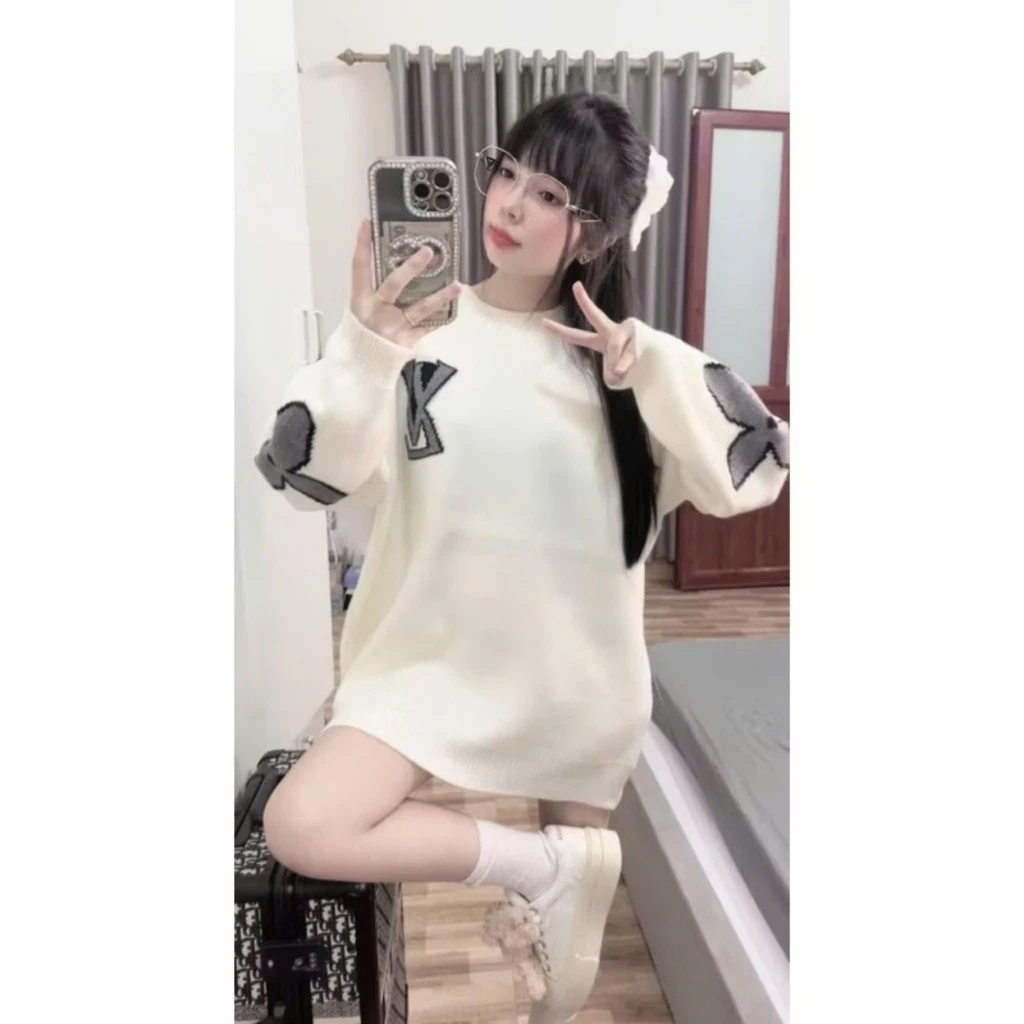 Lv Elbow Floral Sweater Feminine Loose Scower Shirt