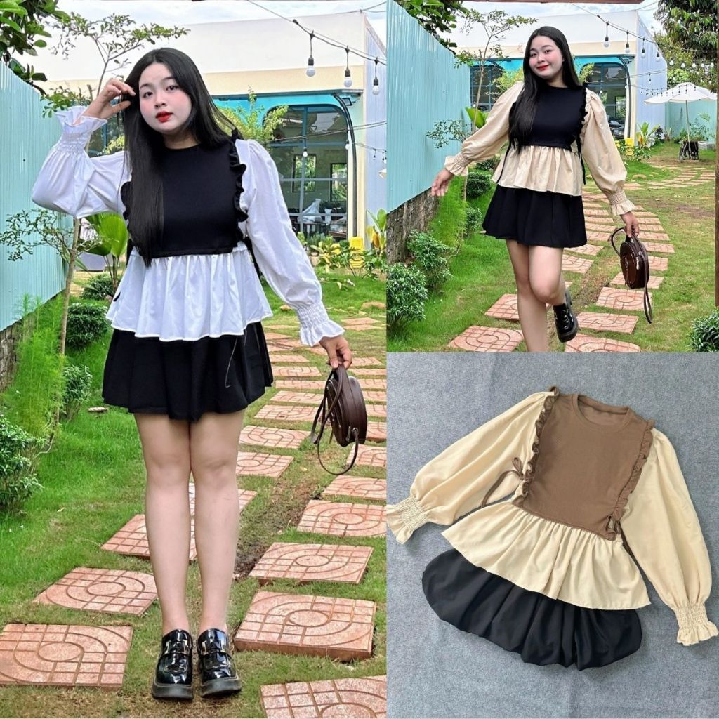 เสื้อเชิ้ตผู้หญิงไซส์ใหญ่ทรงเบบี้ดอลล์แต่งระบายน่ารักผ้าจั๊มเหมาะกับทุกฤดูกาล เอสเอ็ม40