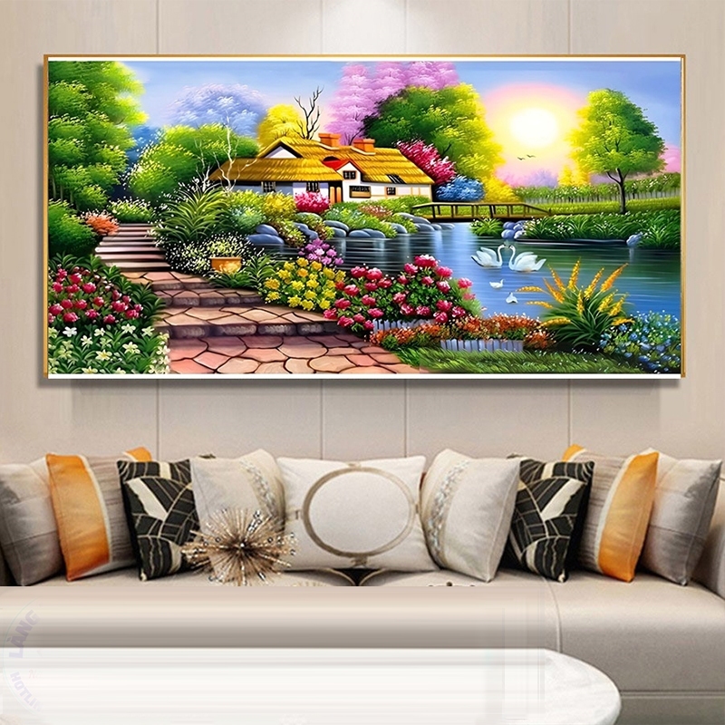 ภาพวาดปักของ Happy Home และ Happy Home Size: 1m50x70cm (ยังไม่ปัก)