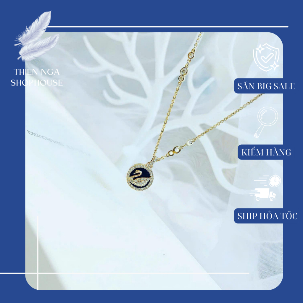สร้อยคอ Swarovski สร้อยคอหงส์กลมสีทอง Fullbox หรูหราและประณีตสําหรับผู้หญิง-Thien_nga_veet_nam