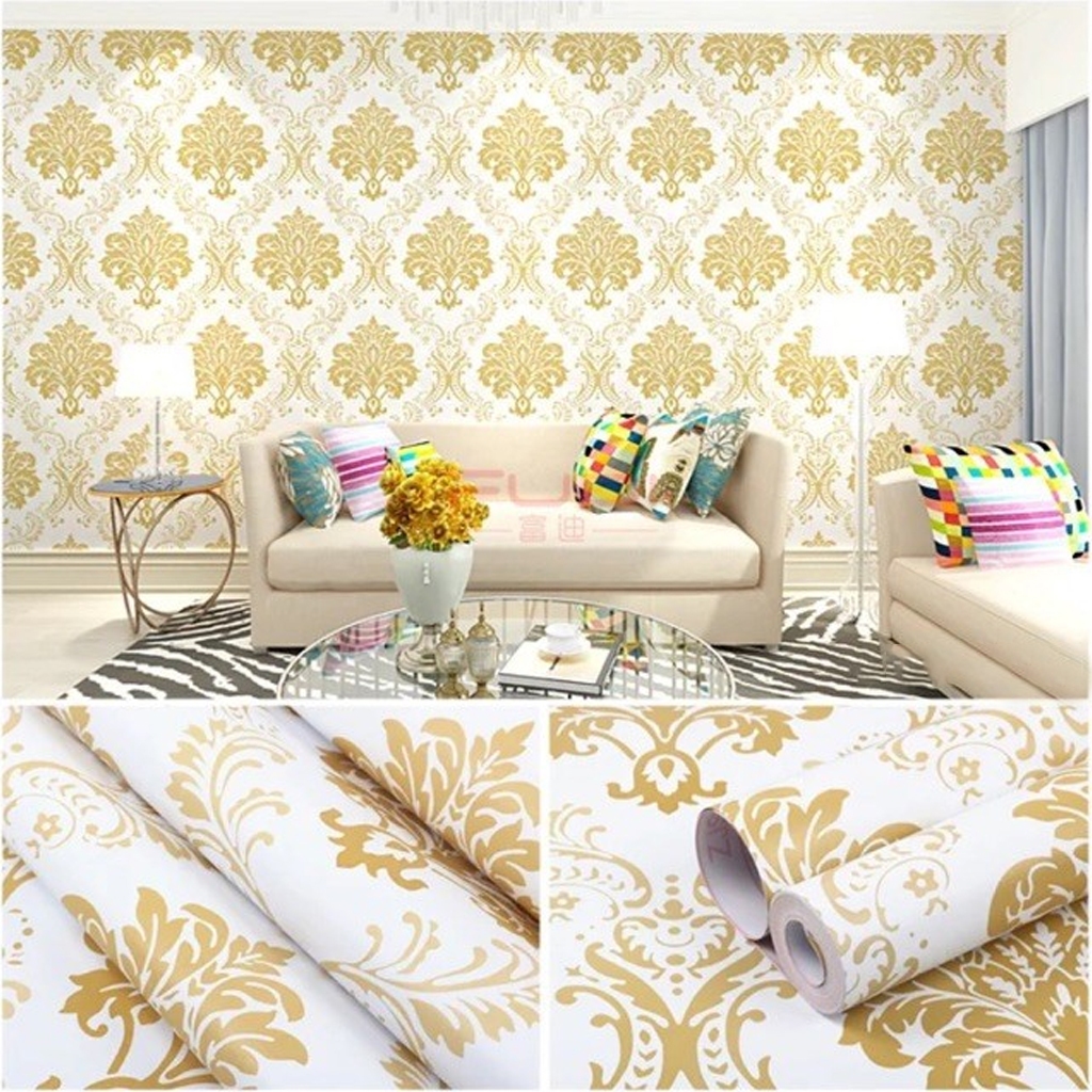 10 ม. EUROPEAN PATTERN WALLPAPER DECAL YELLOW WHITE BACKGROUND