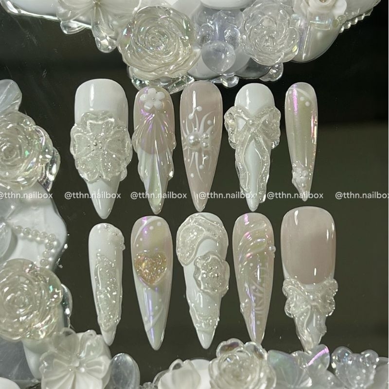 Nailbox Design [T77] ดอกไม้โบว์แก้วกลิตเตอร์