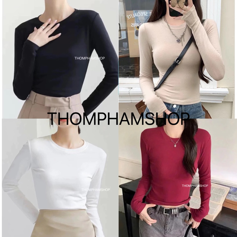 เสื้อยืดคอกลมแขนยาวมีซิปยืดสุดทําจากผ้าฝ้ายเนื้อหนาเรียบ ขั้นพื้นฐาน ล1