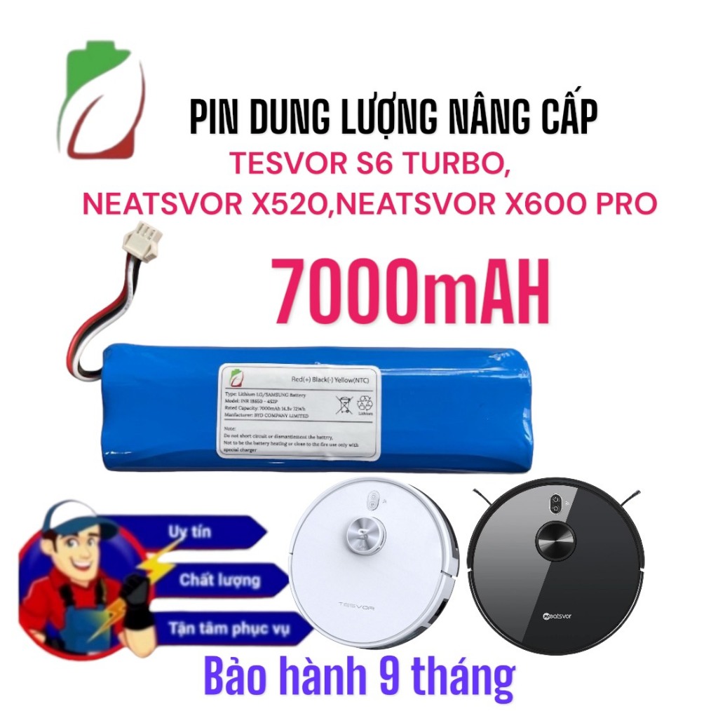 VACUUM ROBOT แบตเตอรี่ NEATSVOR X520,X600 PRO, TESVOR S6 TURBO CAPACITY 7000MAH LG/SAMSUNG 9 MONTHS