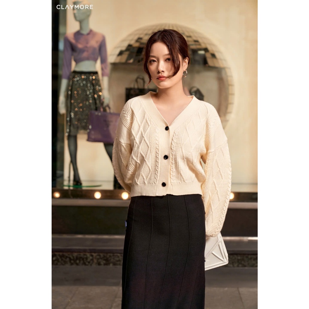 CLAYMORE เสื้อโค้ทขนสัตว์สั้นคอวีหรูหราของผู้หญิง MS C0621W1327LC