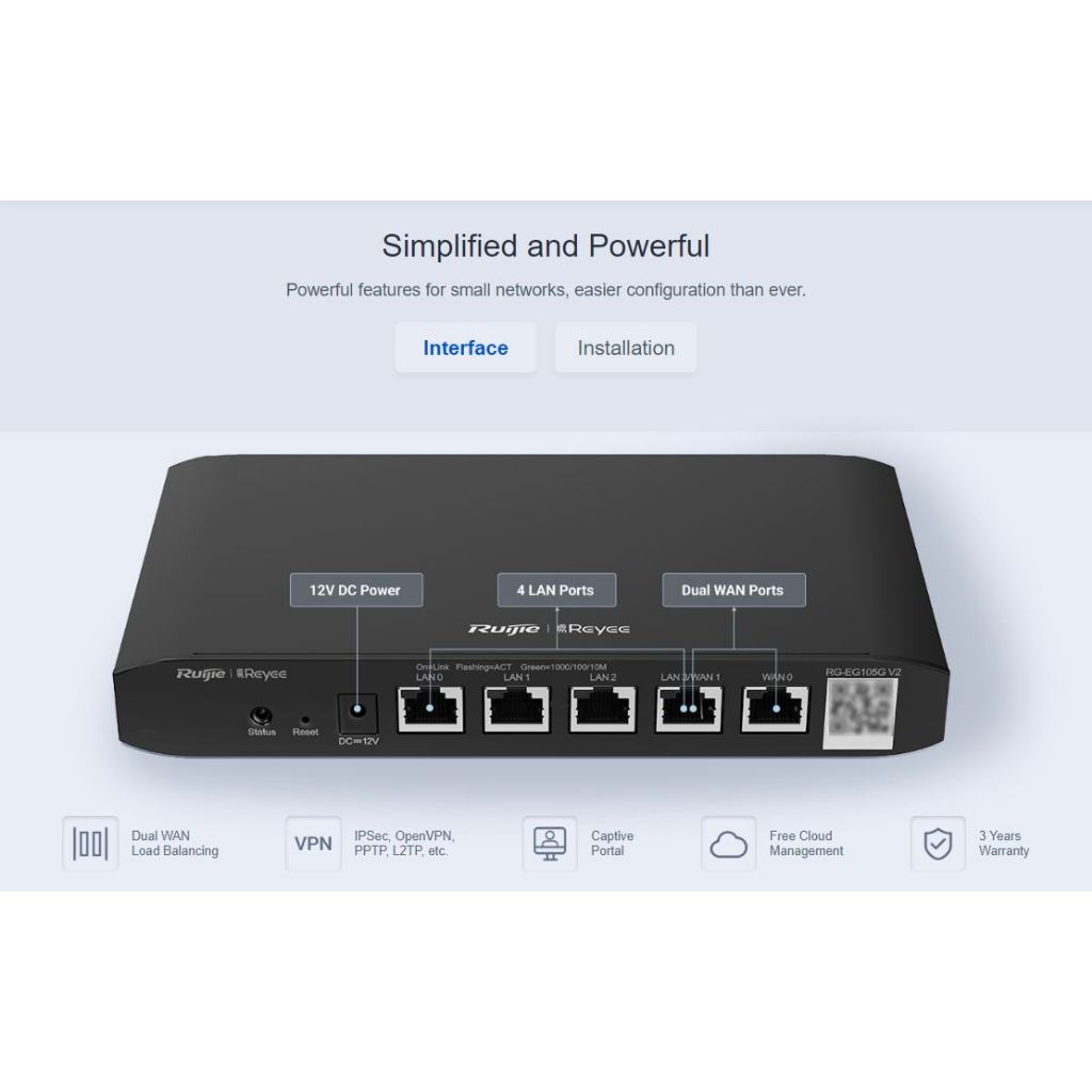 RUIJIE REYEE RG-EG105G V3 HUB Switch อุปกรณ์เครือข่าย (5 พอร์ต 10/100/1000BASE-T PoE/PoE)