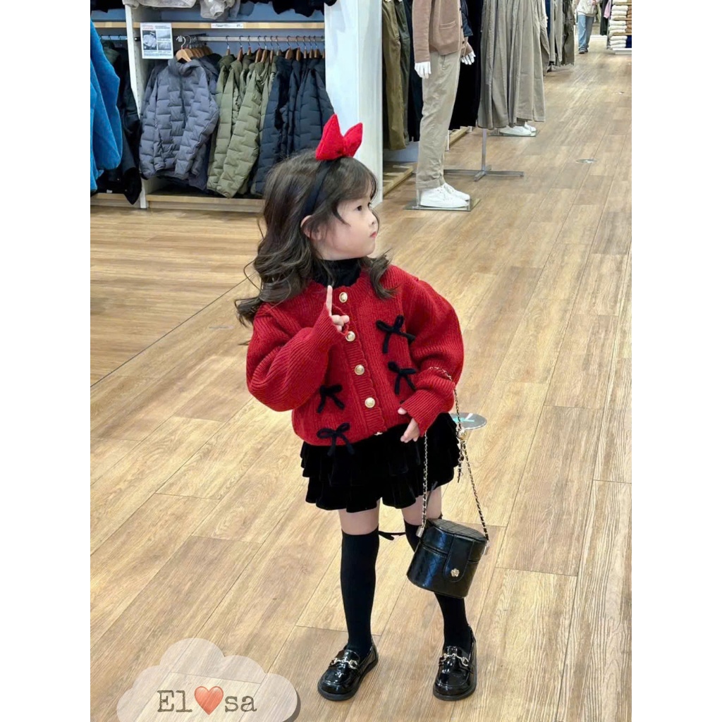 Red SWEATSHIRT WITH VELVET BOW + SUPER BEAUTIFUL 2-LAYER VELVET SKIRT ANNAKIDS GIRLS