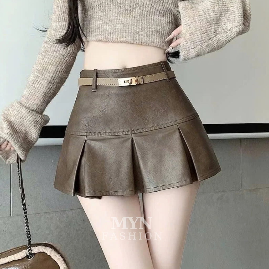 กระโปรงหนังจีบสั้นหรูหรากระโปรงจีบหนัง ปู่ สไตล์ ย2เค หนังนุ่มและเรียบสวย - รูปที่ 6