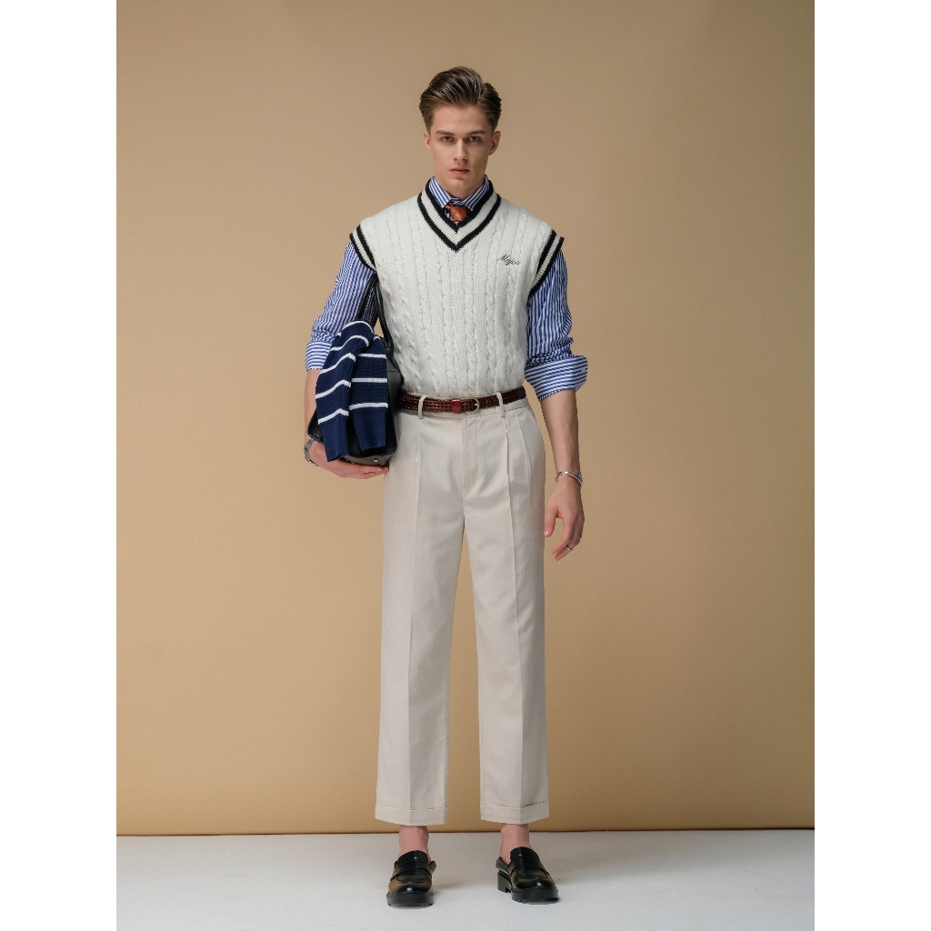 กางเกงผ้าลินินผู้ชาย Massimou Straight-Leg Baggy Western | 0081 | มาโจ