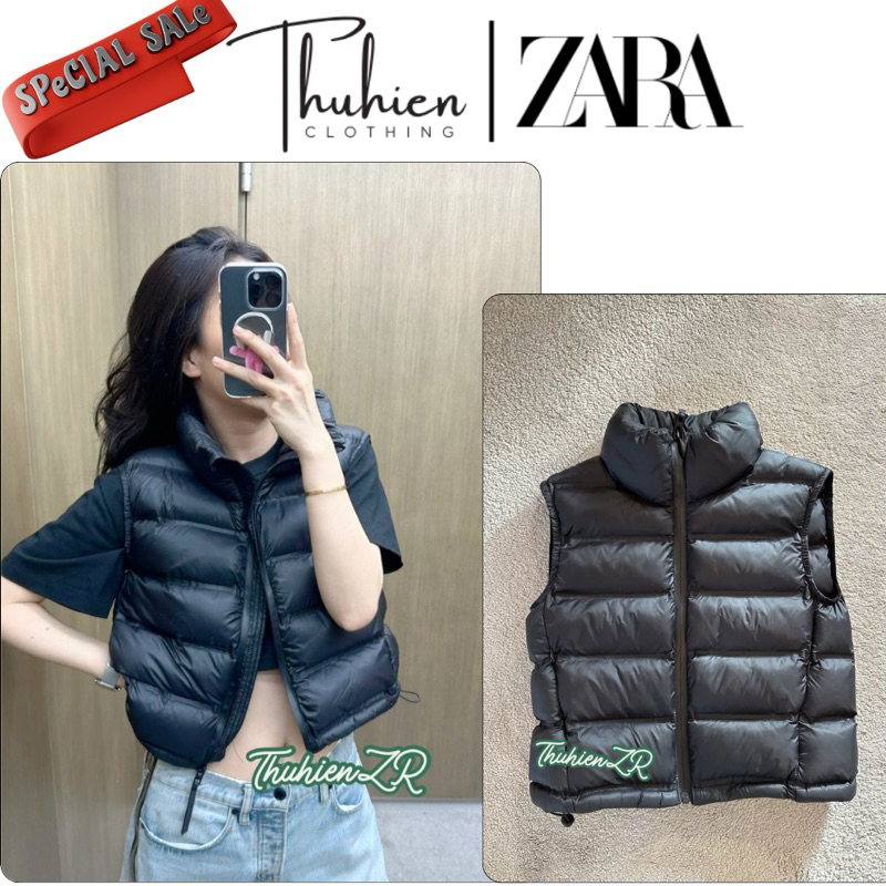 THUHENZR(ว่าง XS)ZARA 4341/714/800 เสื้อแจ็คเก็ตเสื้อกั๊กซิปสีดํา (มีรูปถ่ายจริง)