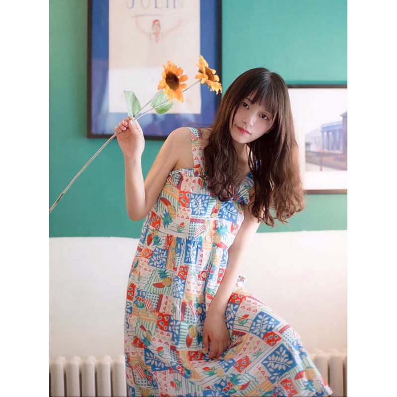 เดรสลายดอกติดกระดุม size s Qc 2hand