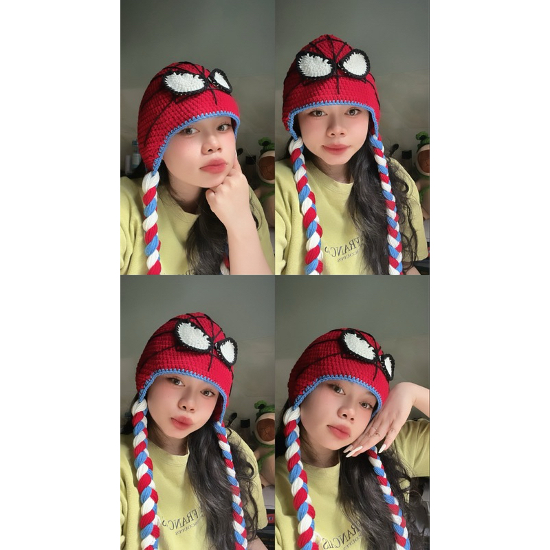 Spiderman HATS/ HAND KNITTED HATS/ HANDMADE WOMAN HATS/ WHITE, BLACK, RED WOMAN HATS