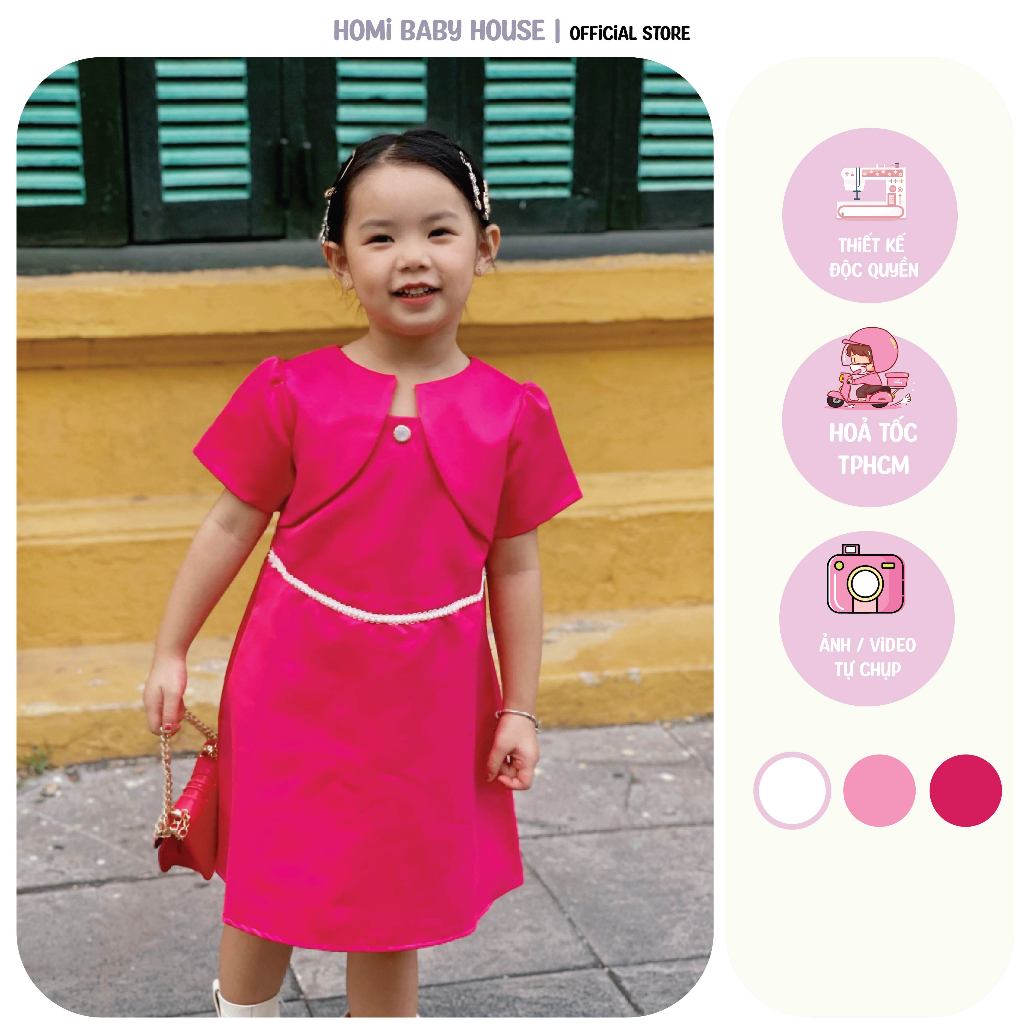 Emily Dress - HOMI BABY HOUSE ชุดเดรสลูกไม้เทียมสีขาว/สีชมพูอ่อนสําหรับโรงเรียนและออกนอกบ้าน
