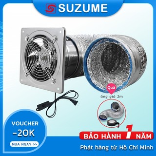 Quạt hút SUZUME inox, mạnh hút khói bếp & thông gió phòng trọ, có dây nguồn, 10 inch trở lên điều chỉnh tốc độ【Kho SG】