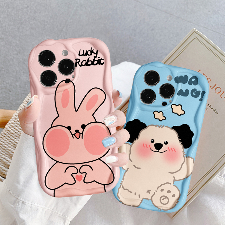 เคส iPhone กระต่ายน่ารักขอบนูนและขอบคลื่นสําหรับ iPhone 16promax 16pro 16 11 7 8 12 13 14 15 xr xs m