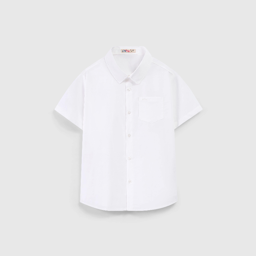 CHIHO เสื้อเชิ้ตสีขาว แขนสั้น คอปกเยอรมัน หรูหรา เหมาะกับโรงเรียน สําหรับเด็กผู้ชาย BSS307R
