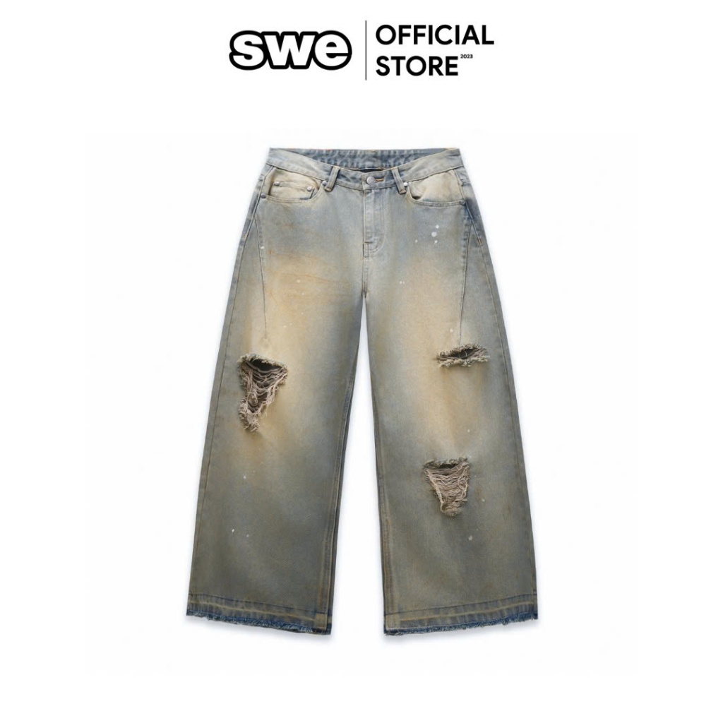 Unisex Ripped JEANS Men/Women Local Brand DUNE DESTROYED JEANS - สีฟ้า