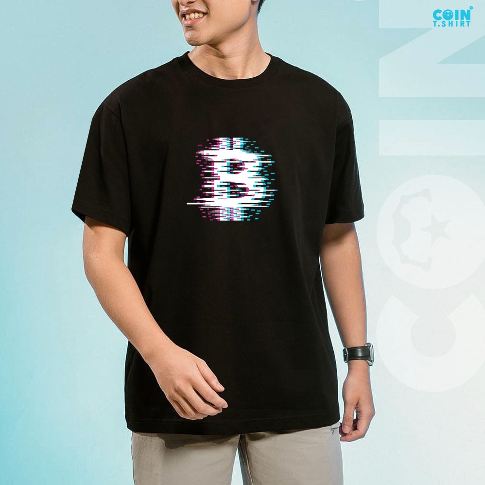 พรีเมี่ยม Bitcoin Glitch แบรนด์ท้องถิ่น Cointshirt, Binance, Bitcoin, Crypto Shirt, Coin, Crypto Shi