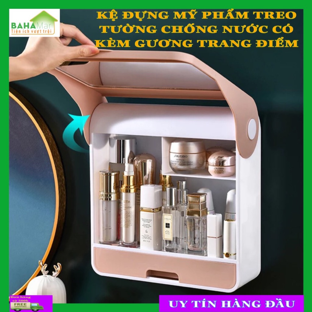 กันน้ําติดผนัง COSMETIC SHELF พร้อม MAKEUP MIRROR "BAHAMAR" รูปทรงหรูหรา พร้อมกระจกในตัว