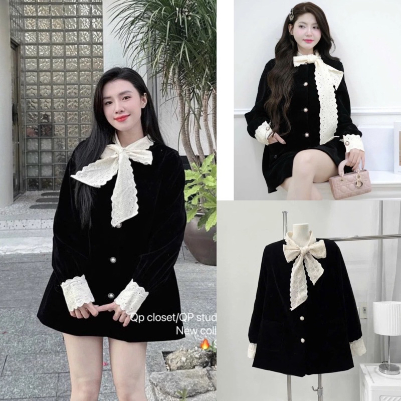 (ITEM L1) เสื้อแจ็คเก็ตกํามะหยี่รูปตัว A กระโปรงซ่อน ดีไซน์ผูกโบว์ผู้หญิงน่ารัก