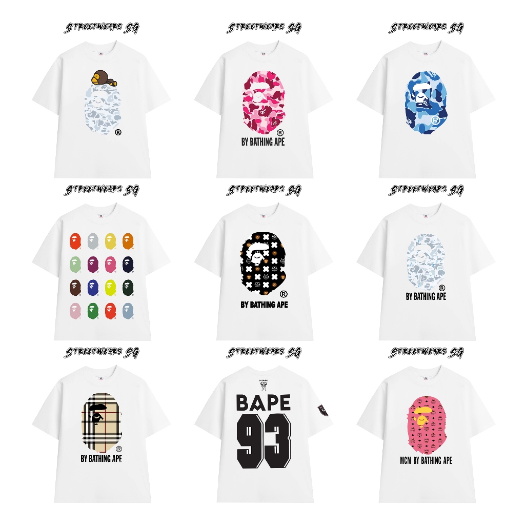 [คุณภาพสูง] AW2 BAPE เสื้อยืดผ้าฝ้ายคุณภาพสูง unisex - สตรีทแวร์ SG