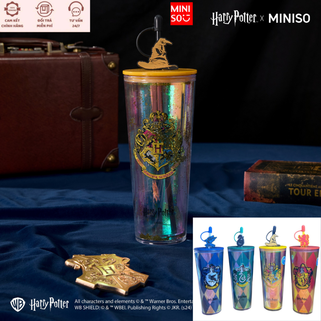 ของแท้ Miniso Harry Potter 800ml ถ้วยพลาสติก 2 ชั้น พร้อมหลอดฟรี