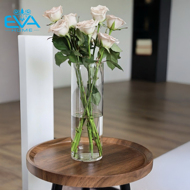 แจกันดอกไม้แก้วทรงกระบอกกลม D10 ซม. x H30 ซม. ตกแต่ง D1030