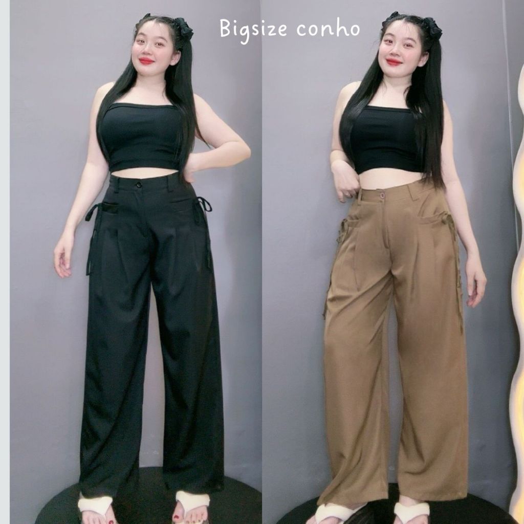 กางเกงขายาวทรงตรง Bigsize สําหรับผู้หญิง มีกระเป๋าผูกโบว์ ขากว้าง เอวแบน คอนซีลเลอร์ ผ้าฝ้ายเย็น 60-