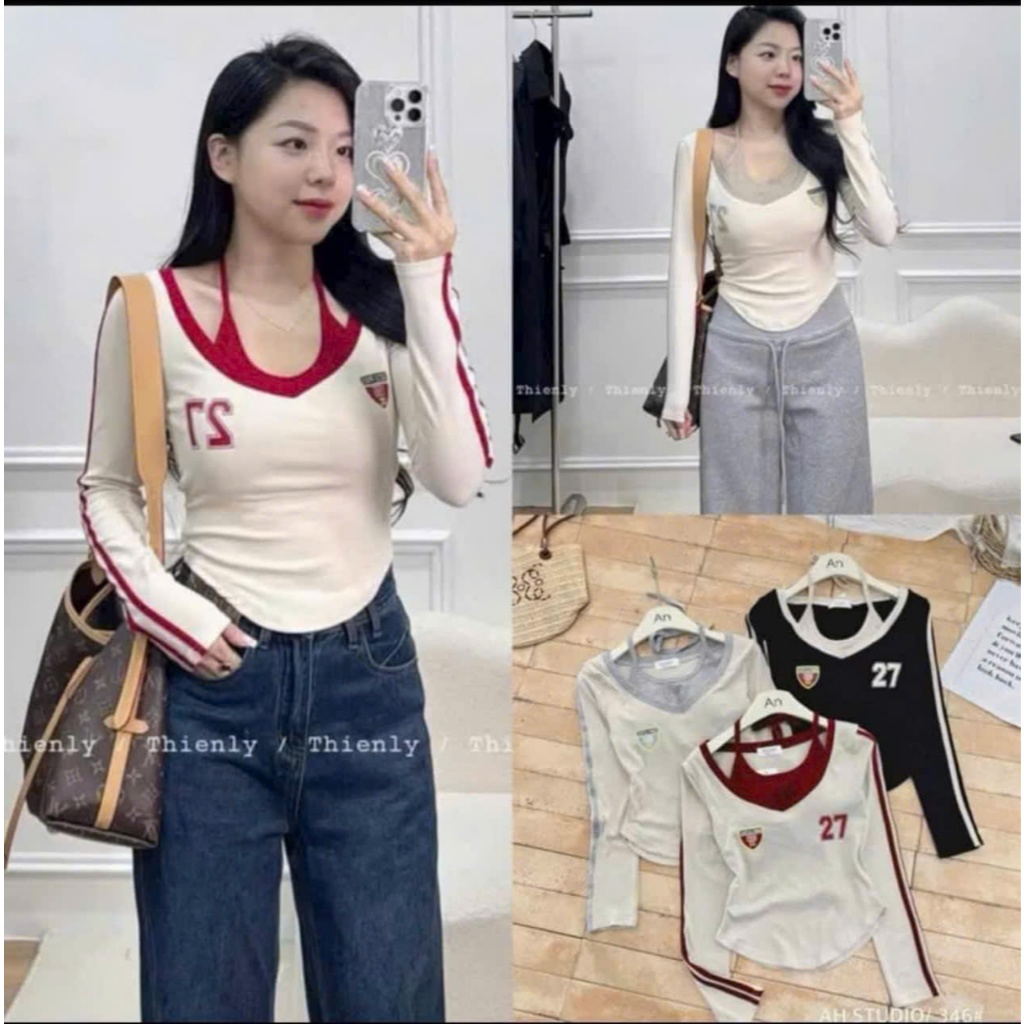 เสื้อกีฬาแขนยาวแท้คอปกสายเดี่ยวผ้าจั๊มเย็น - Bin Tin Shop