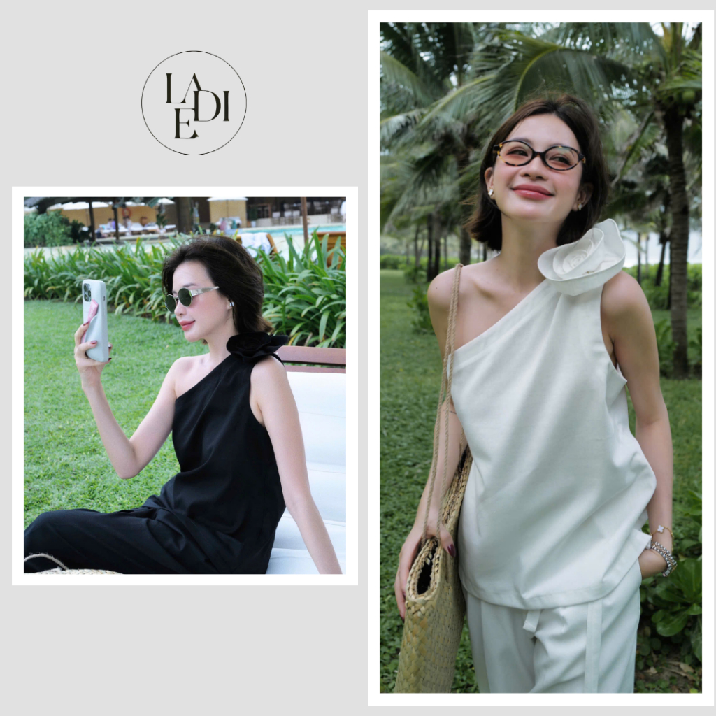 เสื้อไหล่ไขว้ Floris Rose แบบผ้าลินินทรงตรง AO81 Ladie Studio